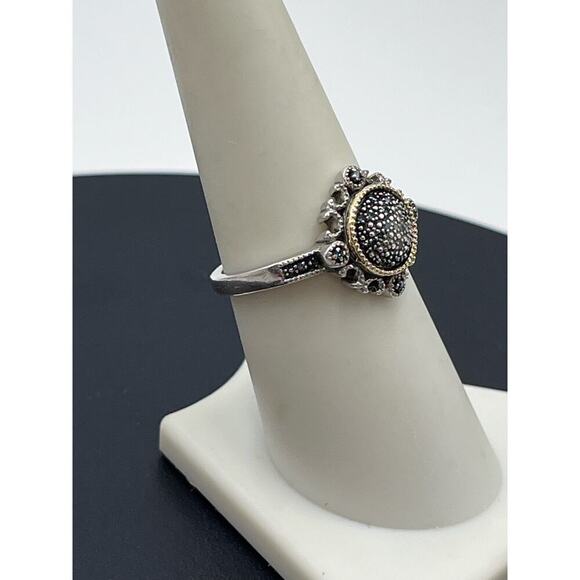 Designer 925 Sterling Silver 14K
Yellow Gold Blue Diamond Two Tone Ring Sz 7.5 - Picture 6 of 16